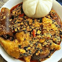 EGUSI W/ FUFU & ASSORTED MEATS.