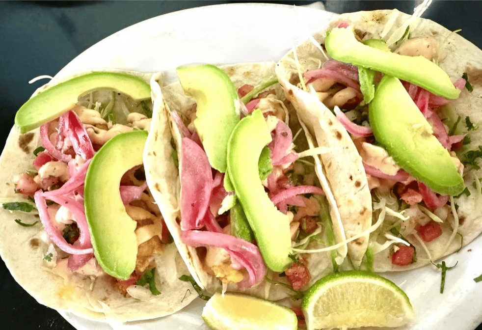 Order of 3 Shrimp Tacos with Rice.