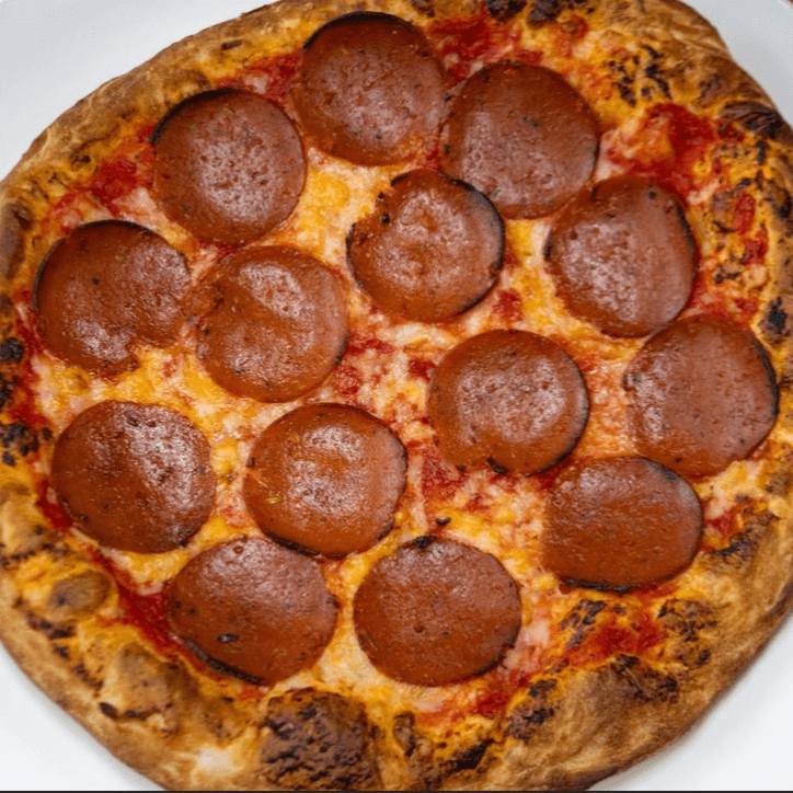 Plant-based pepperoni pizza.