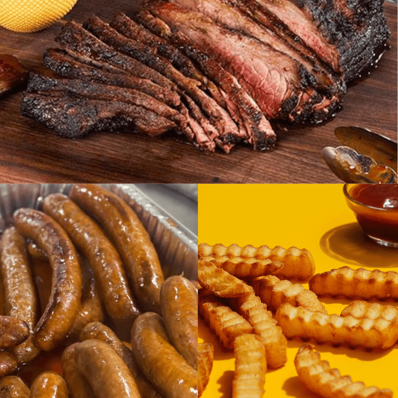 Brisket, Hot Turkey Link & Fries Combo.