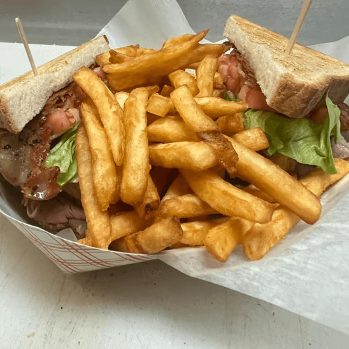 Roast Beef Club Sandwich.