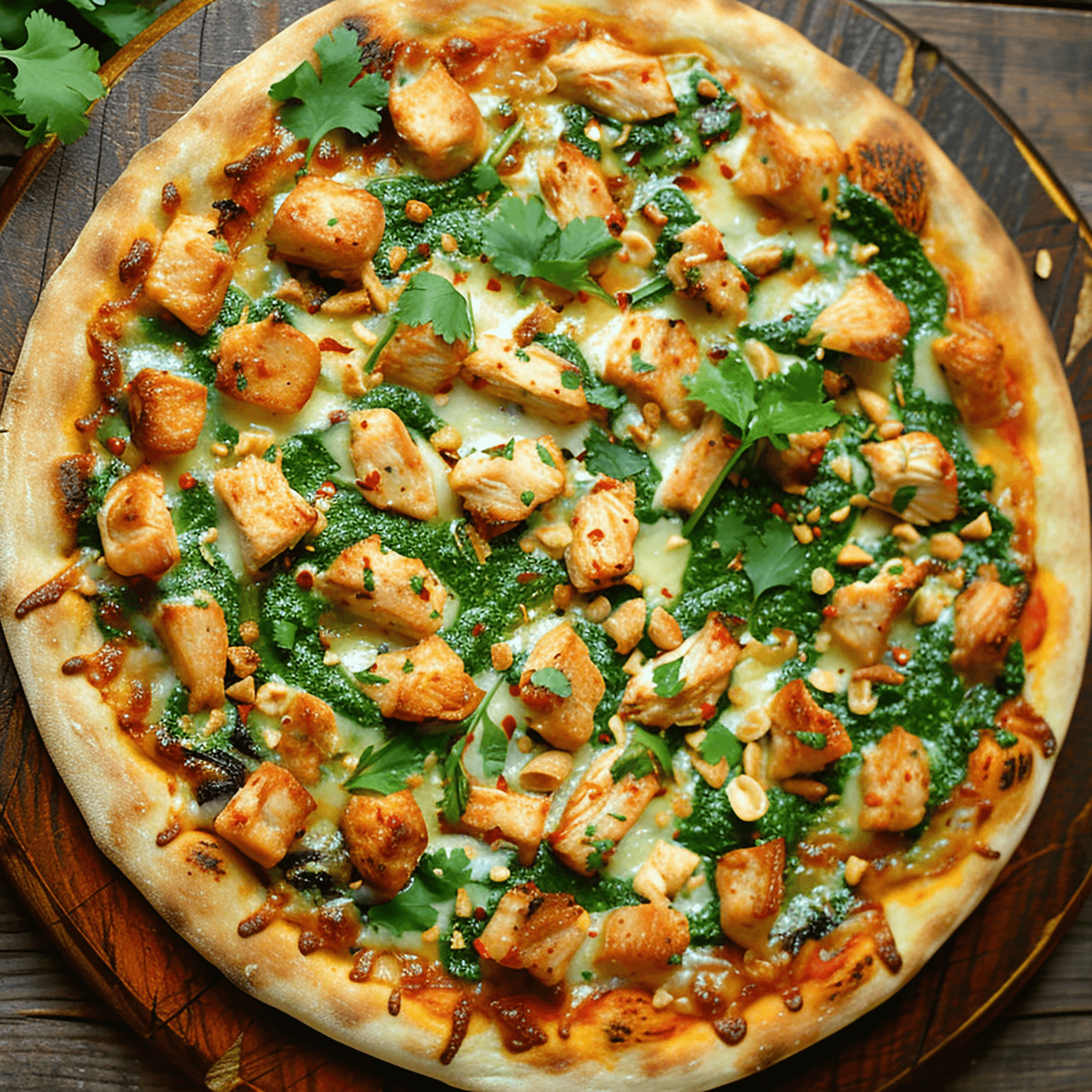 Chicken Spinach Alfredo Pizza.