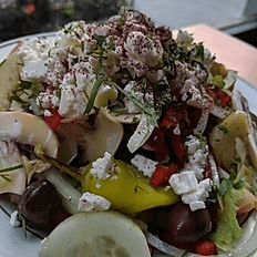 Garden feta with grilled shrimp salad.