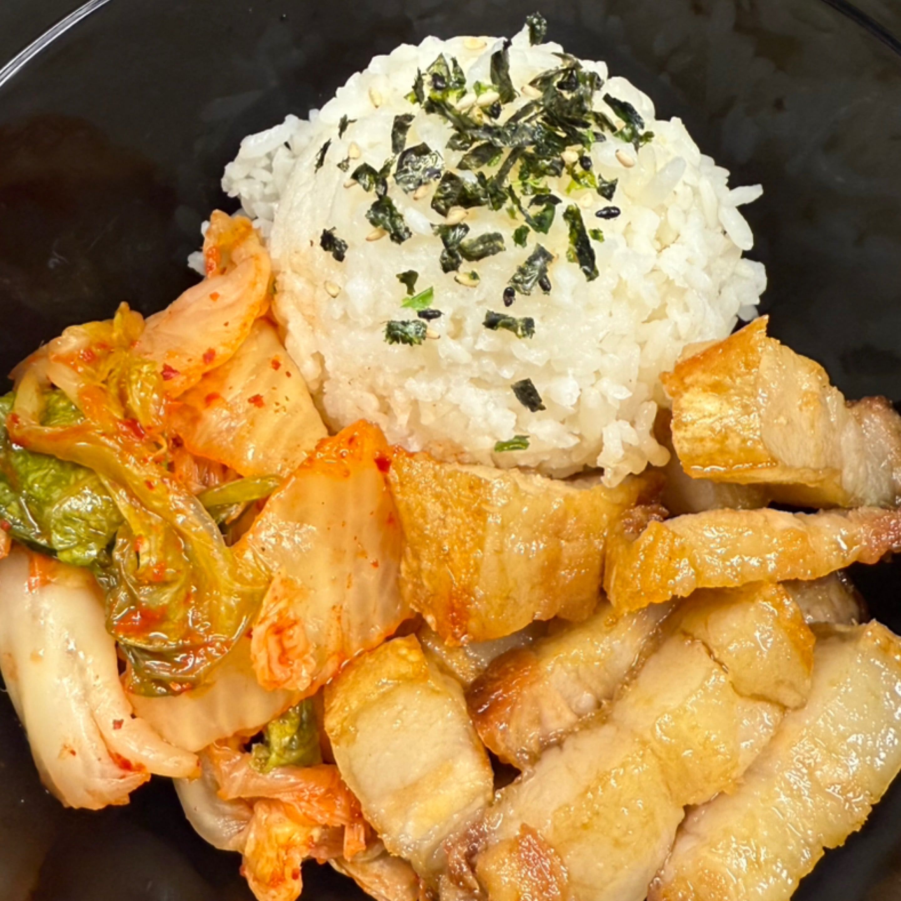 Fried pork belly bowl.