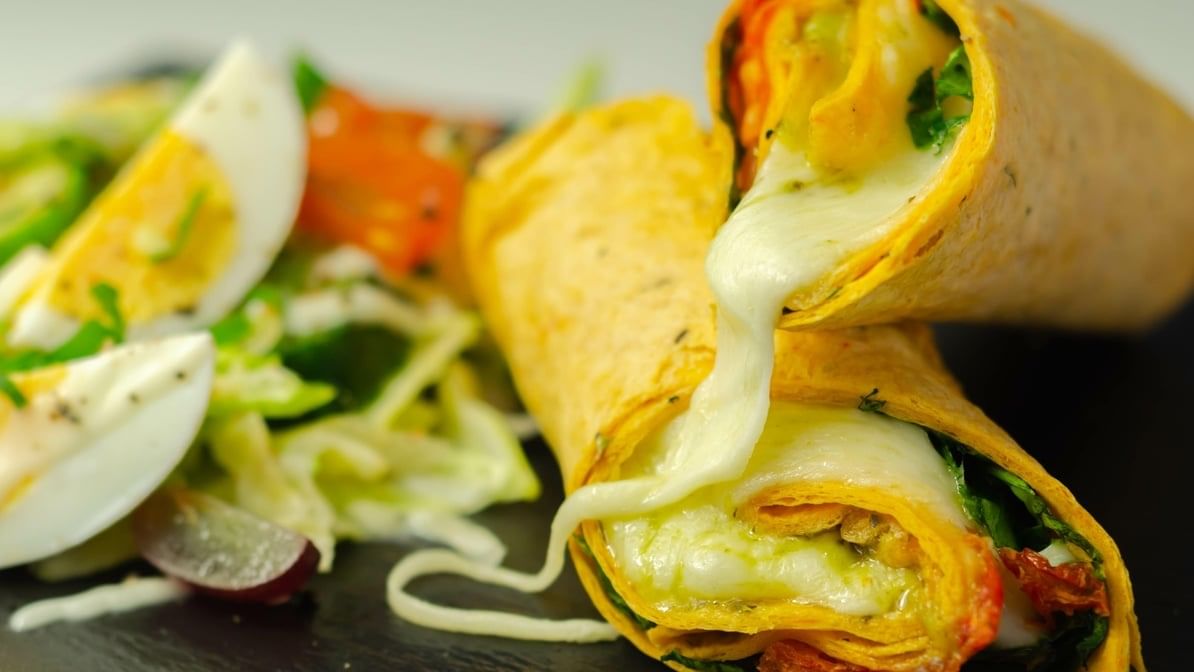 Mom's Chicken Pesto Breakfast Burrito.