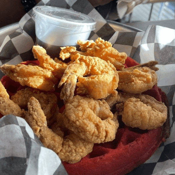 Fried Shrimp (10) & Plain Waffle.