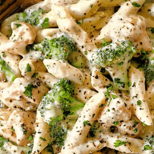 Grilled Chicken Alfredo with Broccoli.