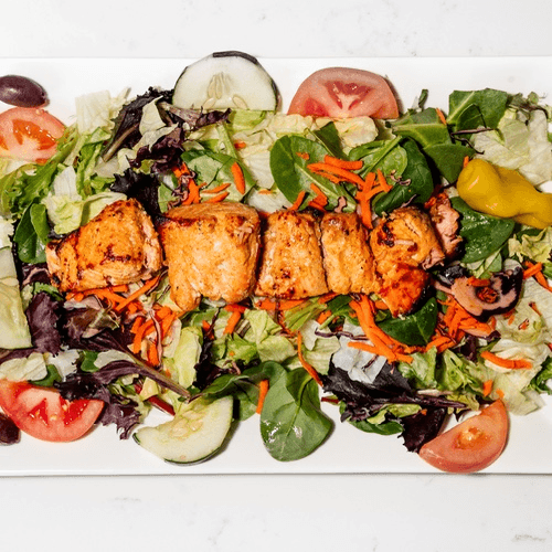 Salmon Kabob Salad.