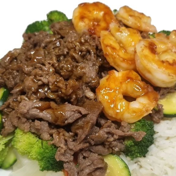A5. Beef & Shrimp Teriyaki Bowl (D).