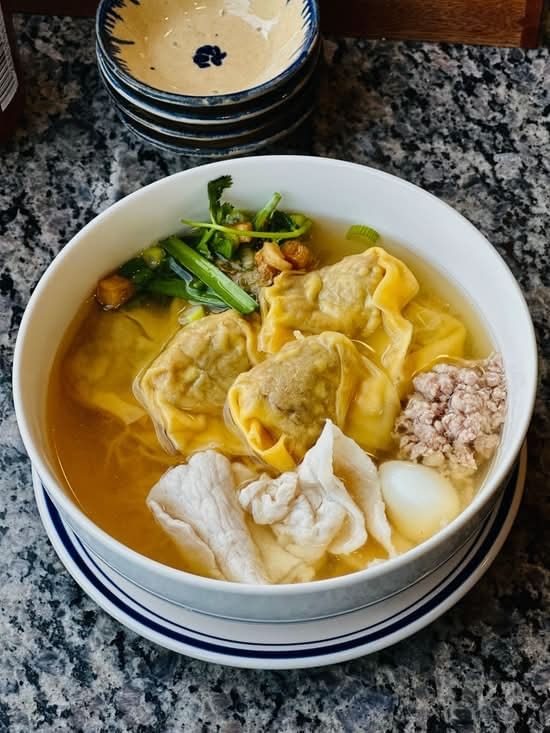 Wonton yellow noodle soup.