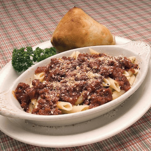 Penne Pasta in Meat Sauce.