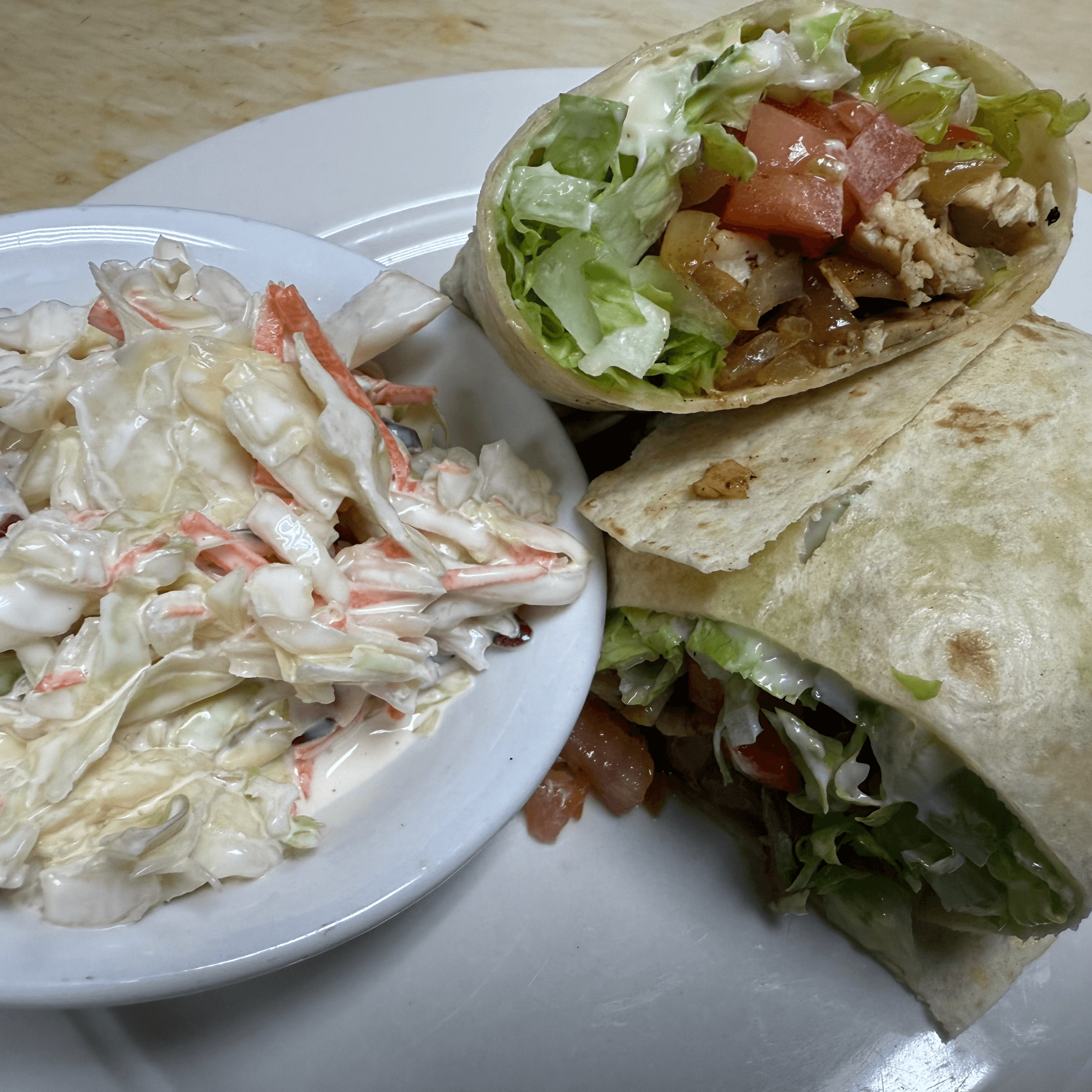 Chicken or Steak Philly Wrap.