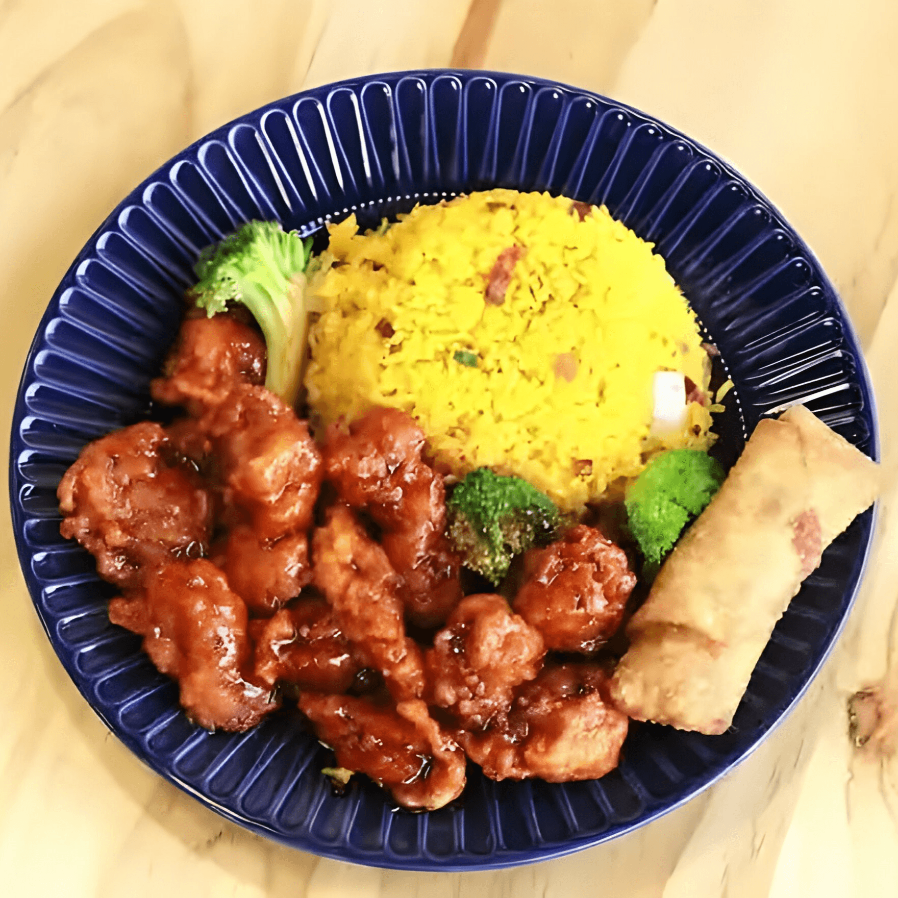 General tso's chicken combination platter.