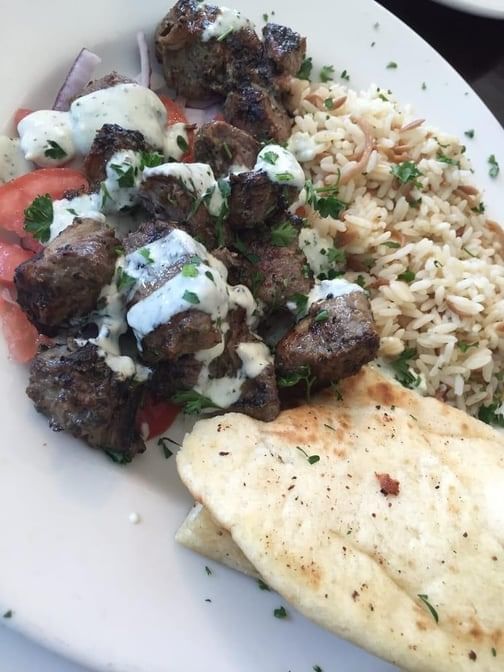 Lamb Souvlaki Plate.