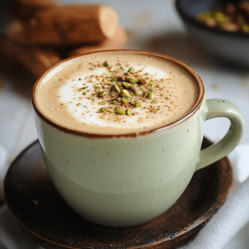 HOT PISTACHIO LATTE.