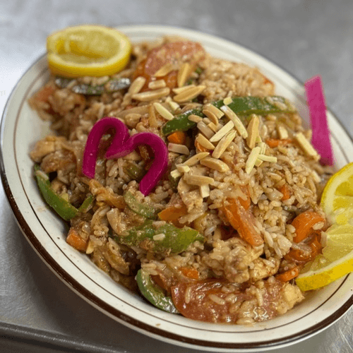 Garlic & Almond Rice Ghallaba.