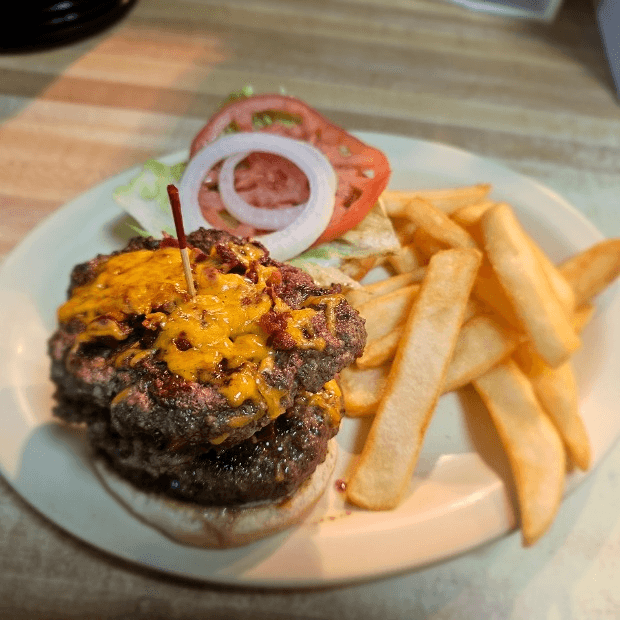 I/O Bac ched burger.