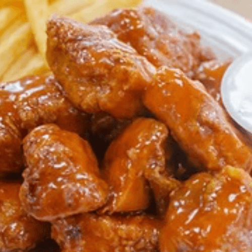 Boneless Wings with Fries.