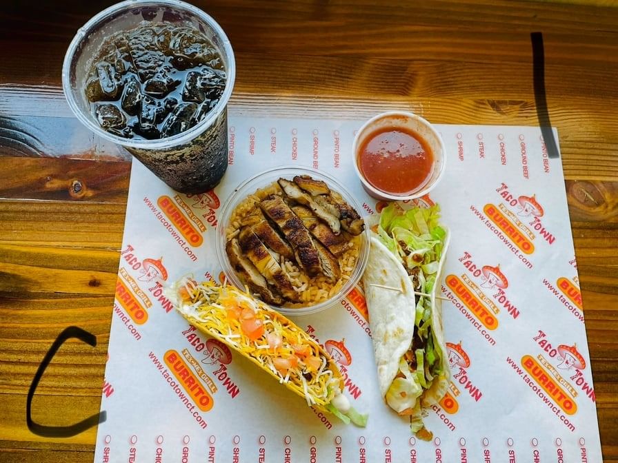 Combo 1: Ground Beef Soft Taco, Ground Beef Hard Taco, Small Rice with Chicken.