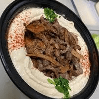 Hummus topped with Beef.