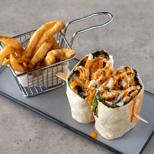 Buffalo Wrap with Fries.