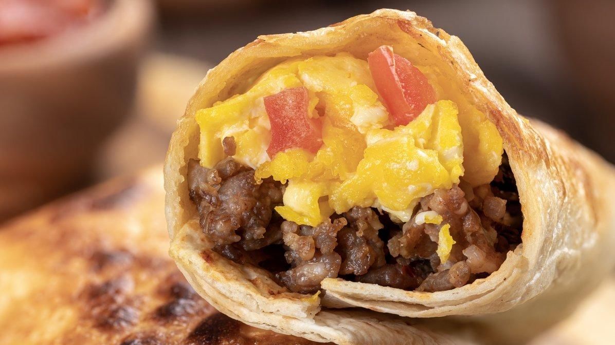 Delicious Deli Pastrami Breakfast Burrito.