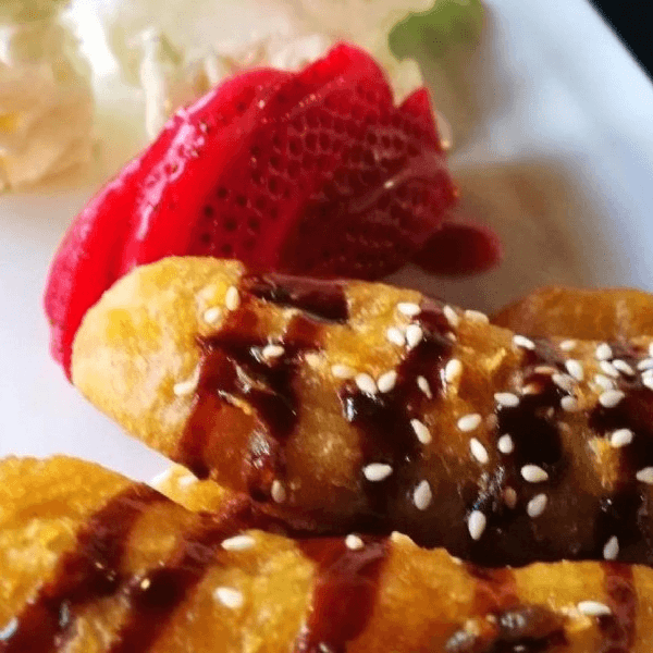 Fried banana with ice cream.