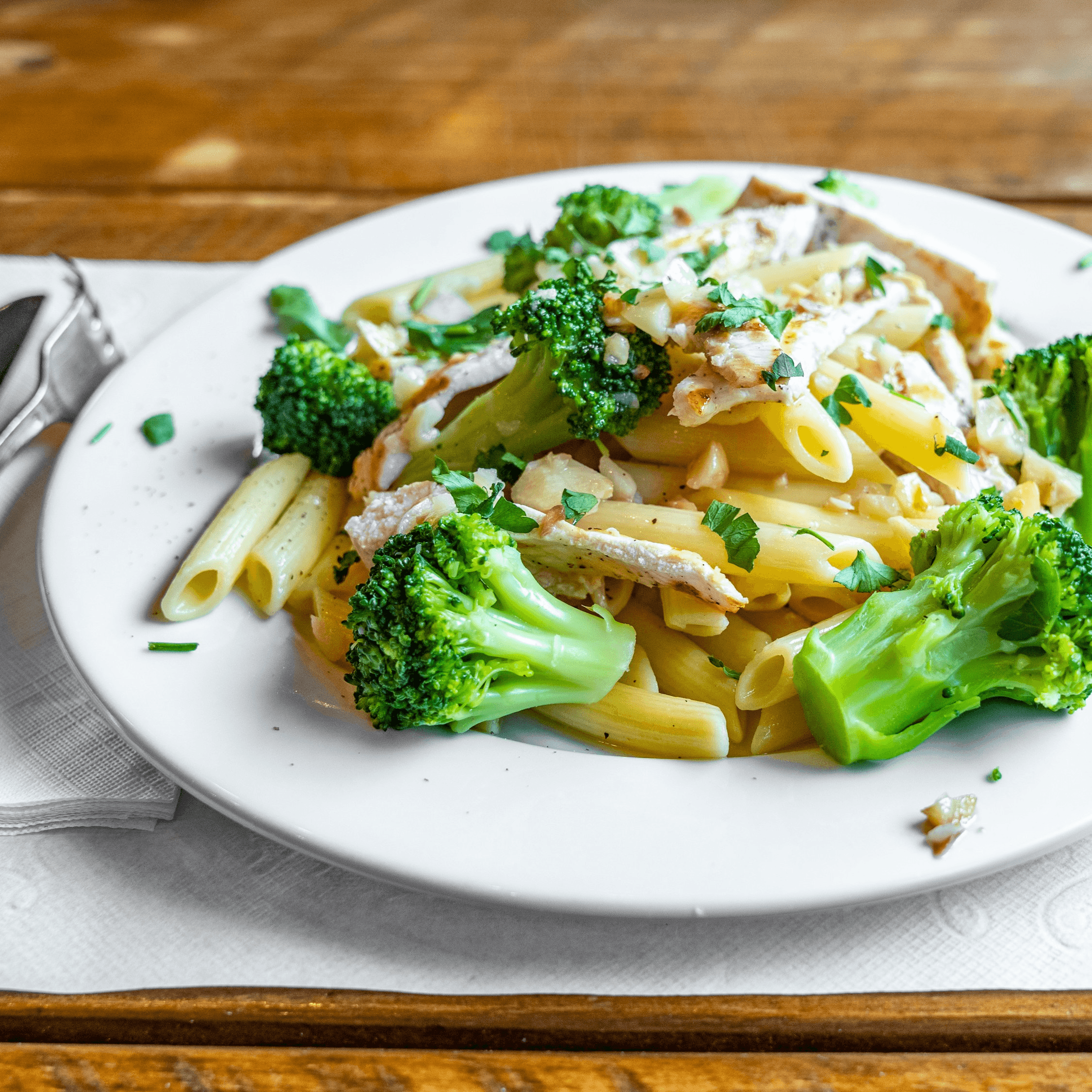Penne w/ Broccoli & Chicken Garlic & Oil.