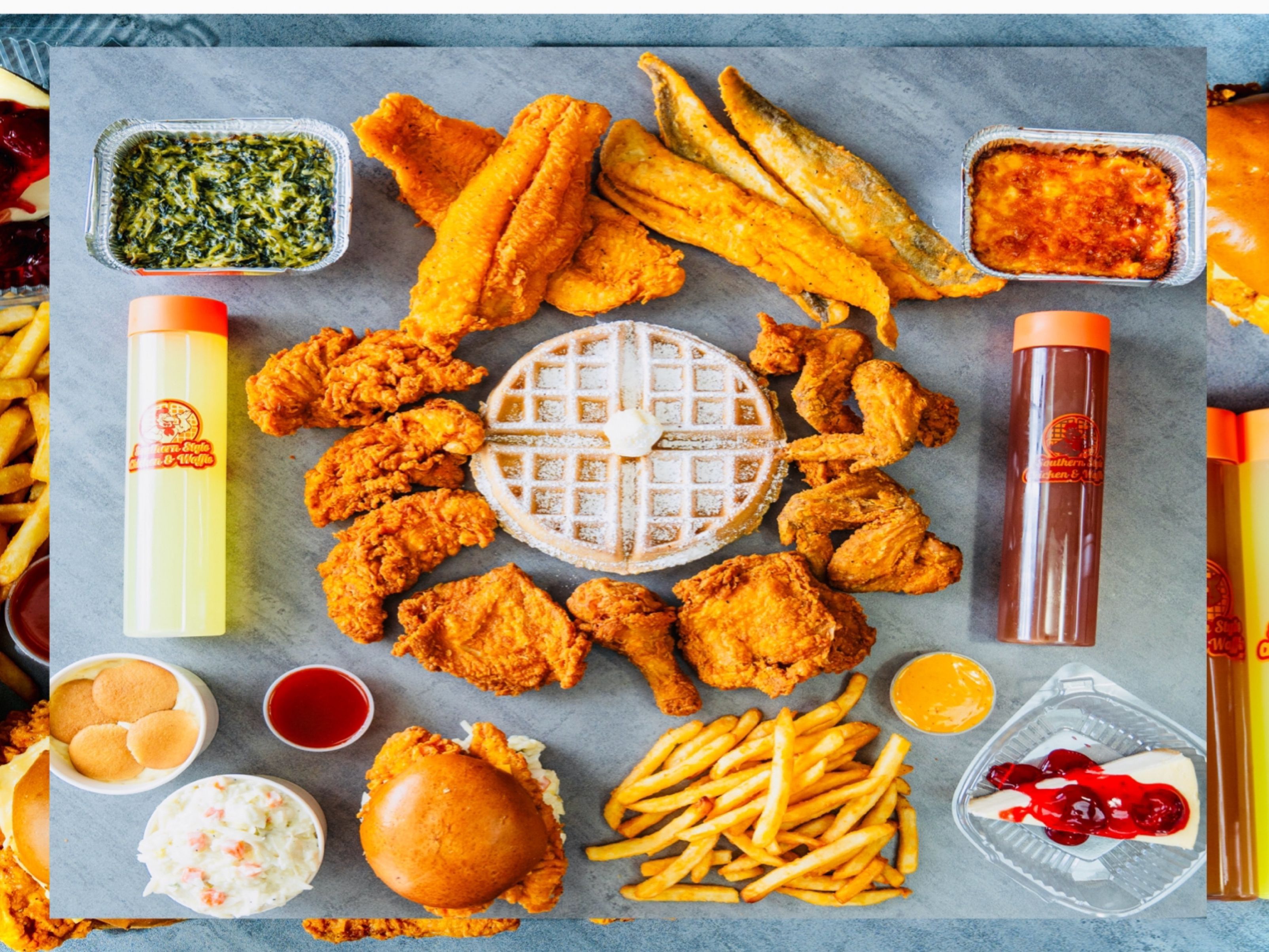 5 Pieces Chicken & 5 Pieces Catfish with 2 Sides.