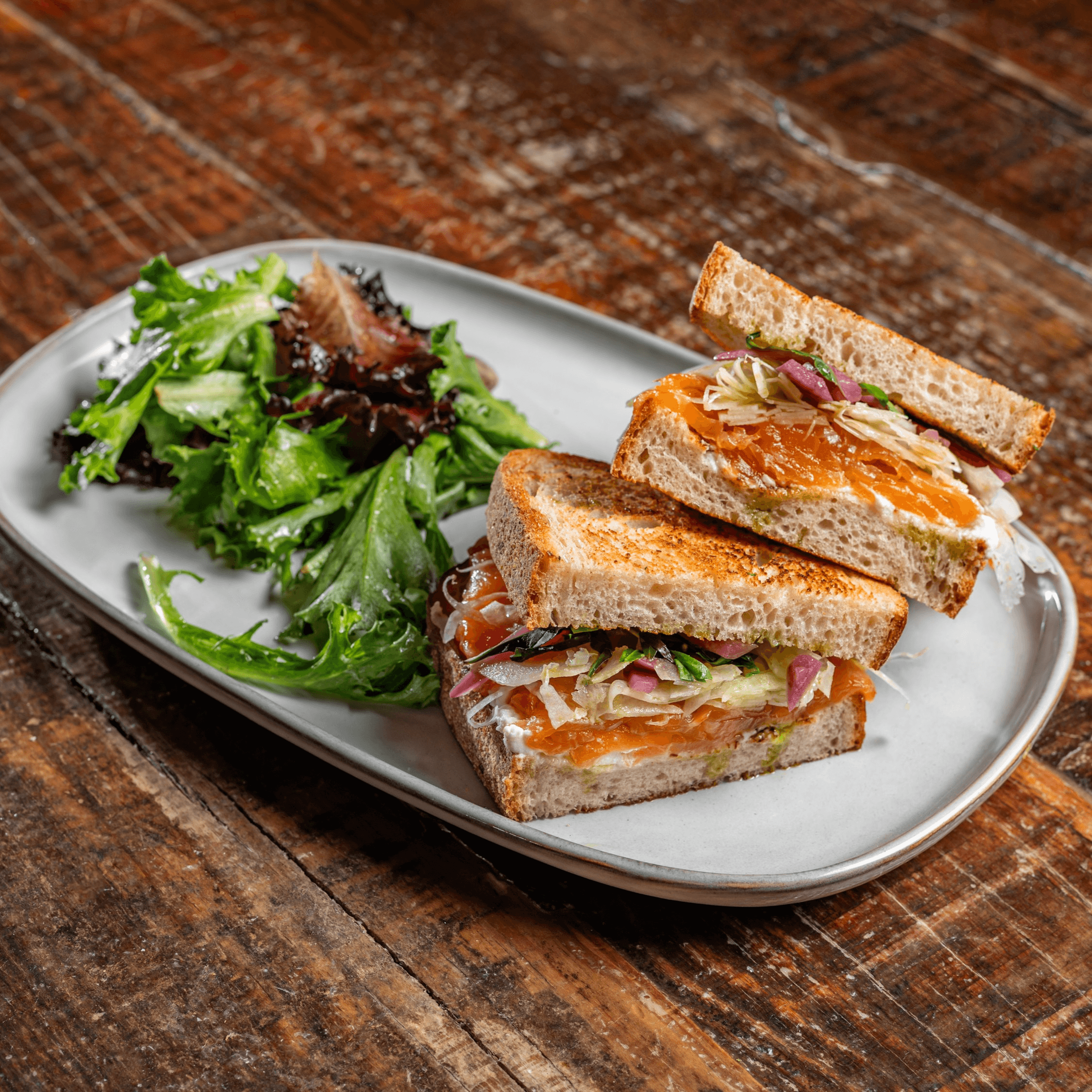 Salmon with tarragon Ricotta sandwich.