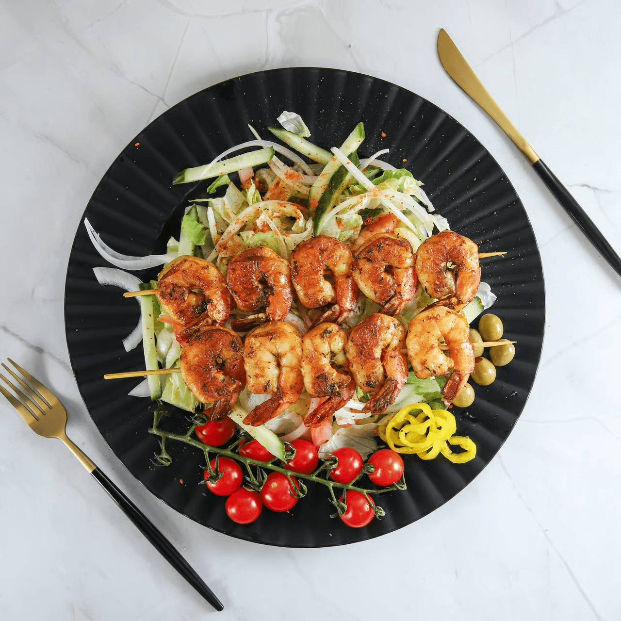 Grilled shrimp salad.