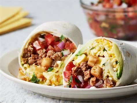 MEXICAN BURRITO WITH HOME FRIES.