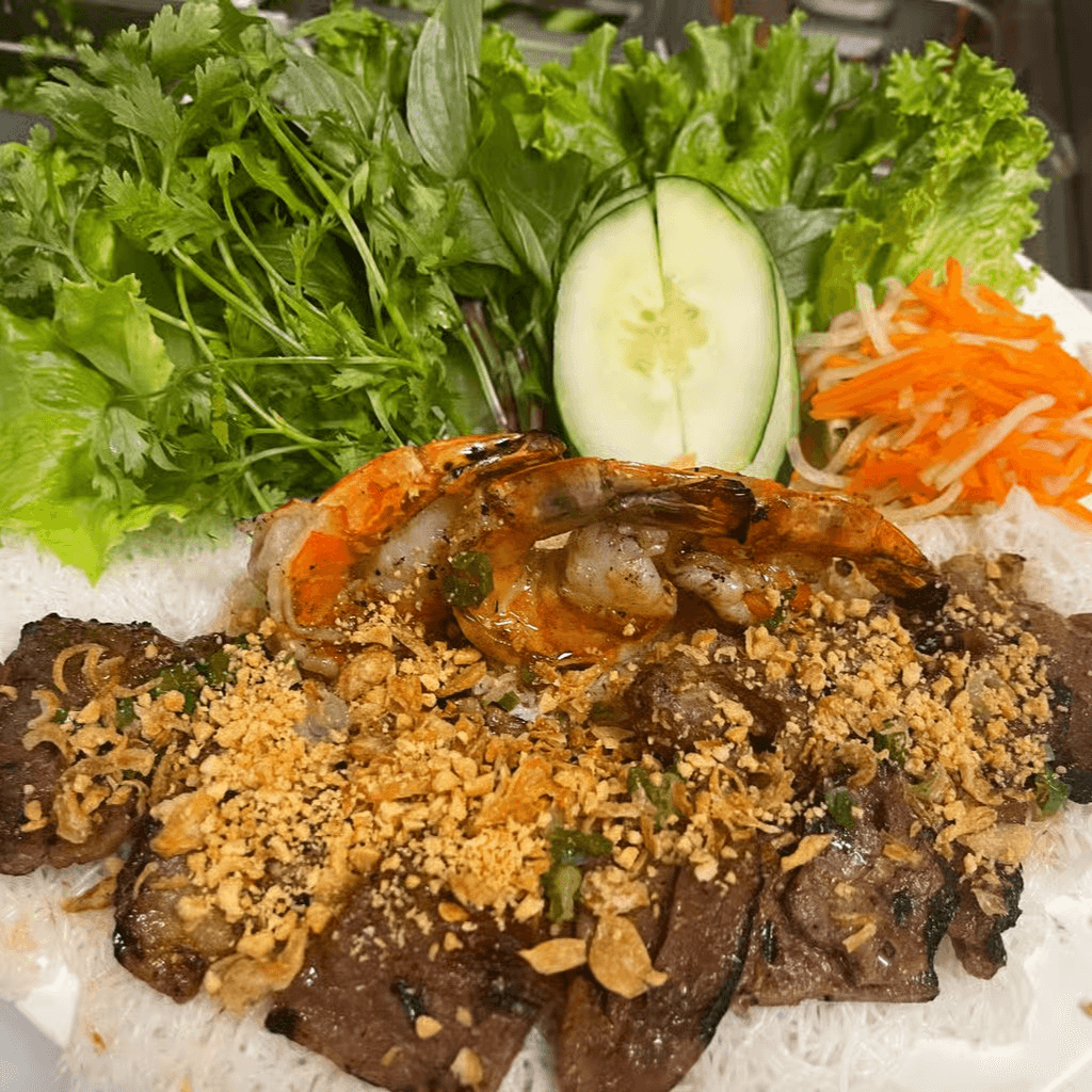 77. Bánh Hỏi Tôm Nướng, Thịt Nướng - Grilled Pork & Shrimp.