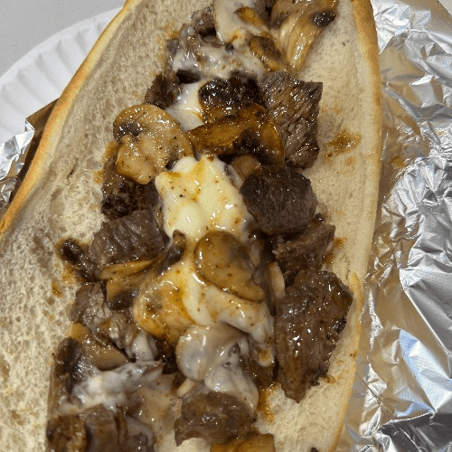 Steak Tips with Mushrooms, Cheese and BBQ Sauce