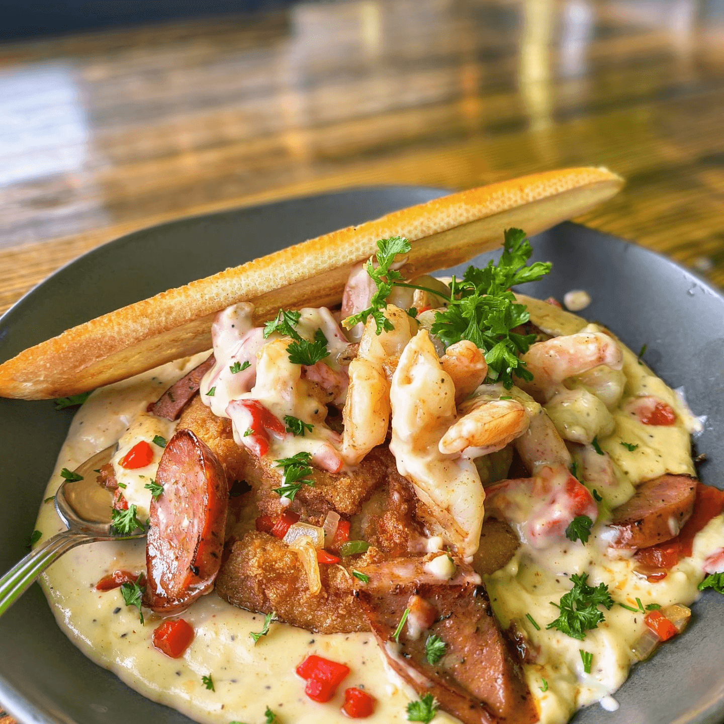 Shrimp & Grits for Breakfast with a ocean view