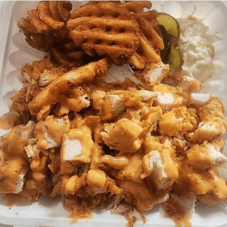 Yoyo Crispy Chicken Over Rice.