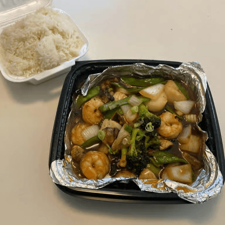 Shrimp & Scallop with Teriyaki Sauce.