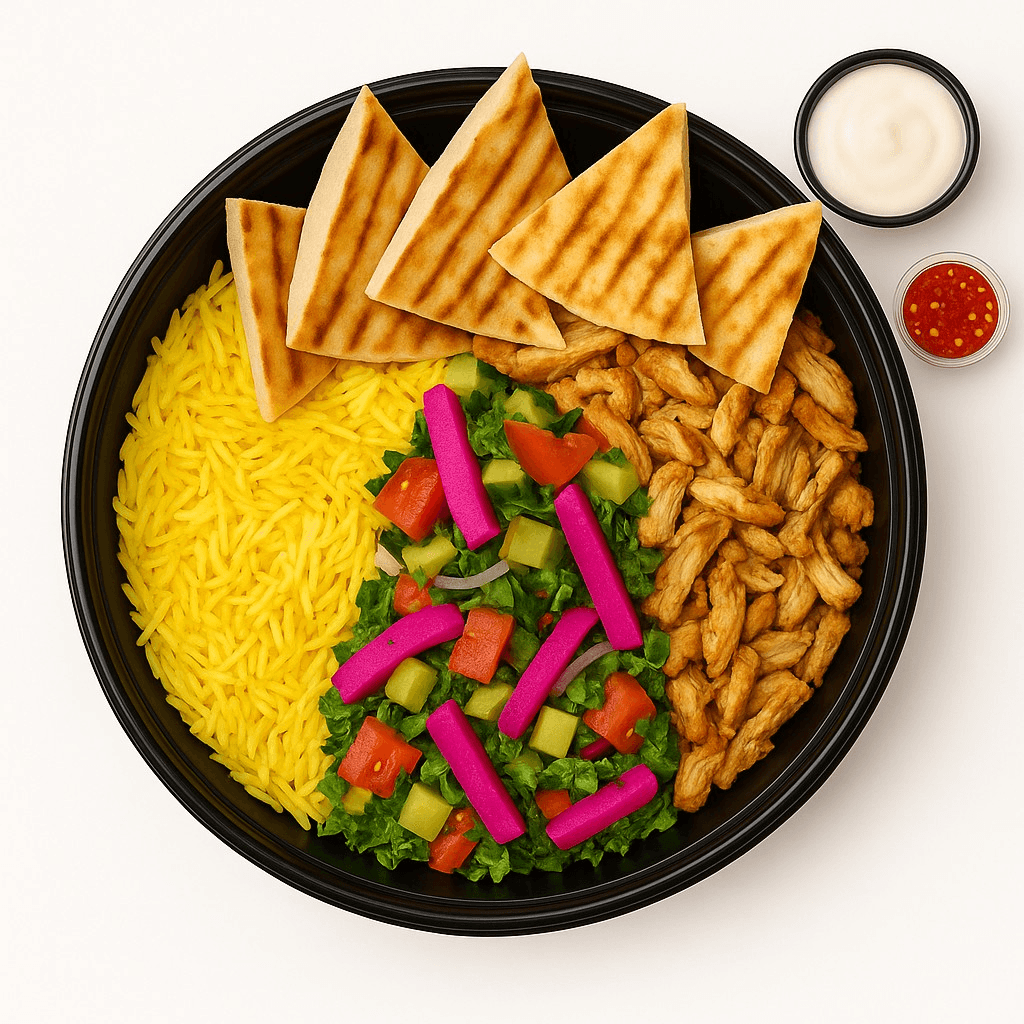 Chicken Shawarma and Rice Bowl.