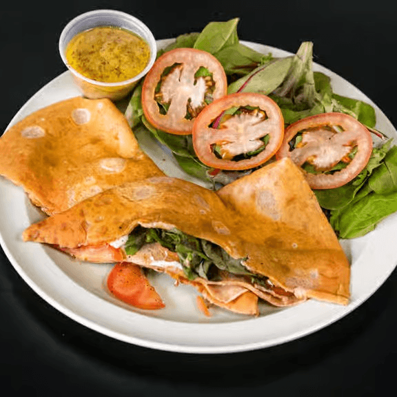 Mozzarella, Tomato, and Basil Crepe.