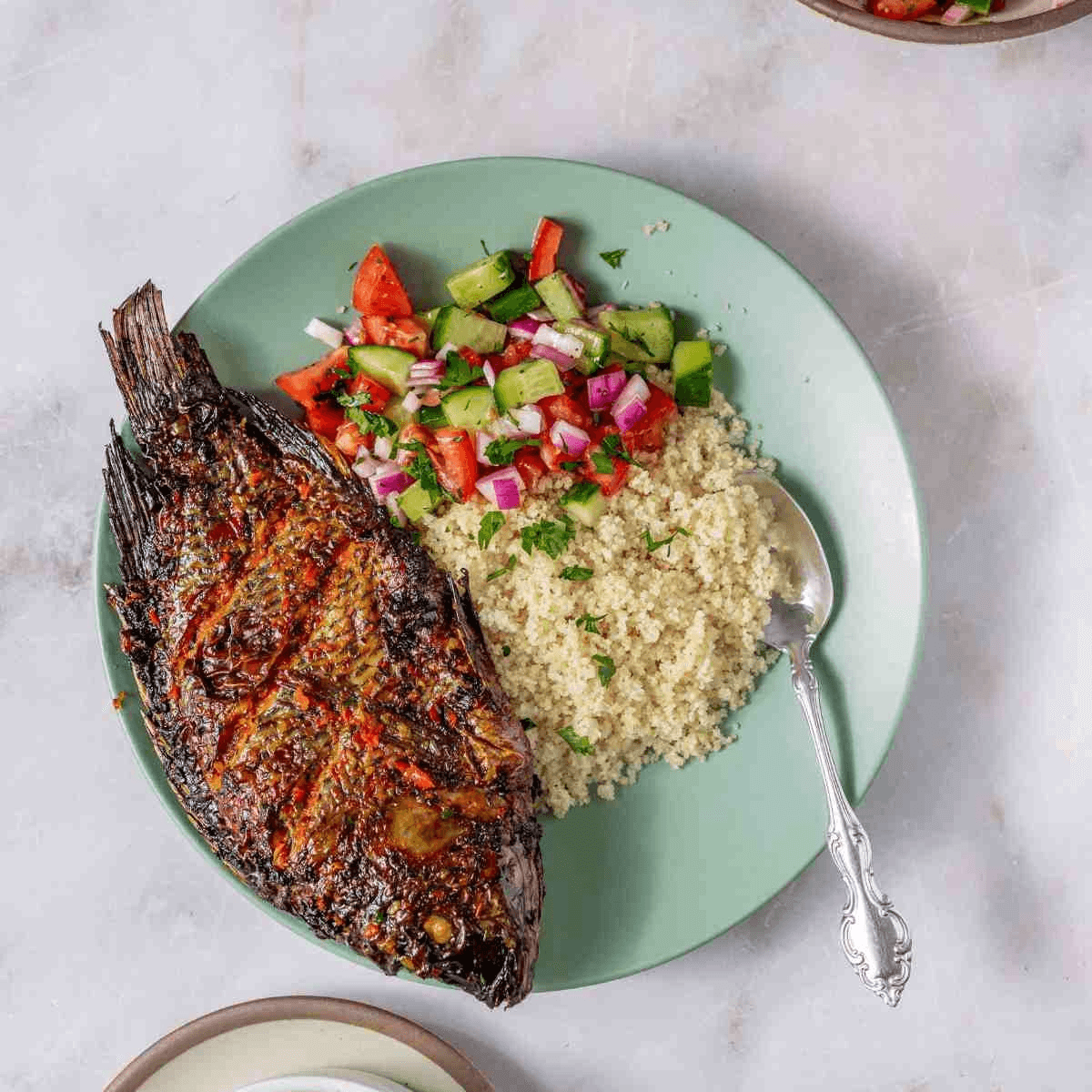 Attieke, Fish and Fried Plantains.