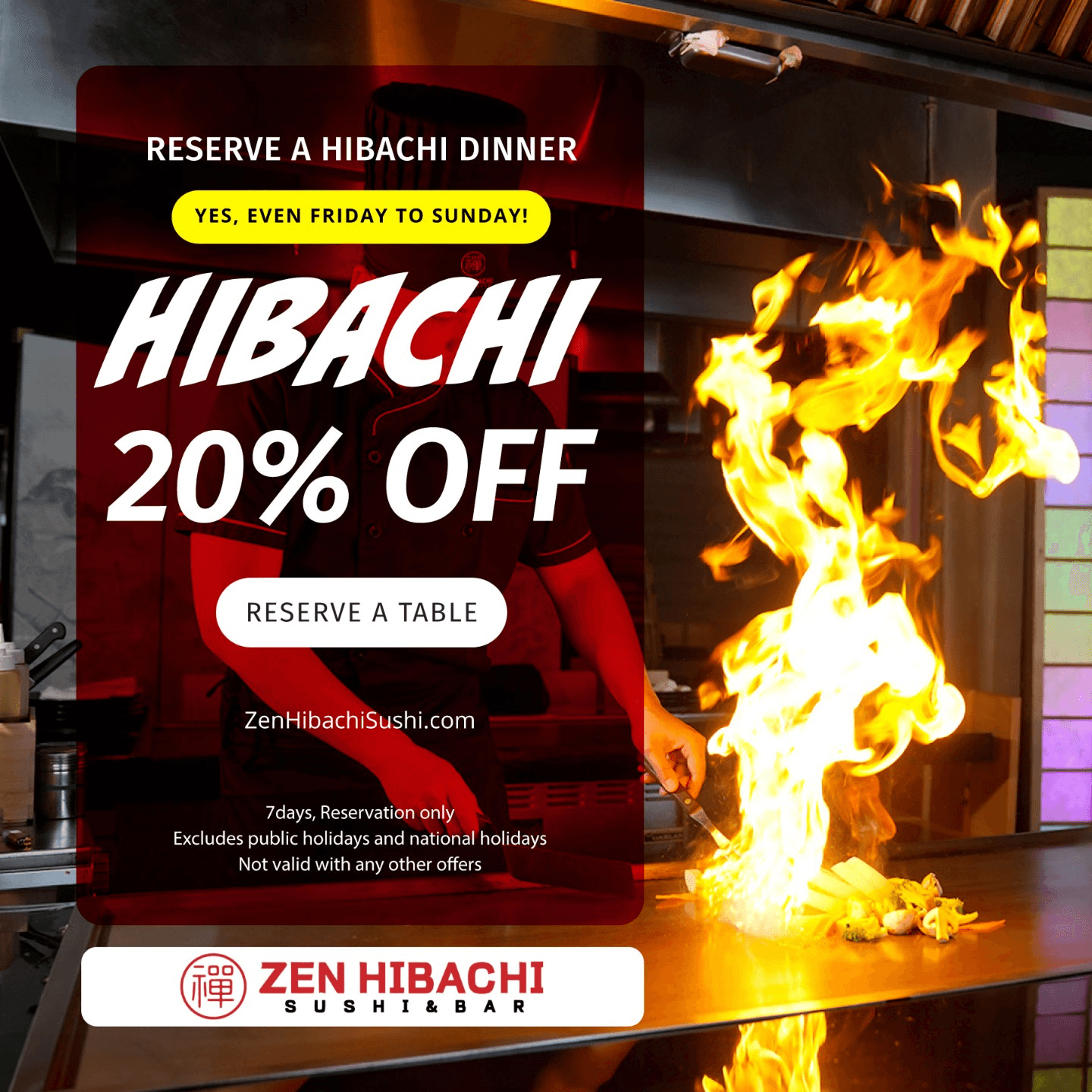 Book Your Table & Save 20% on Hibachi