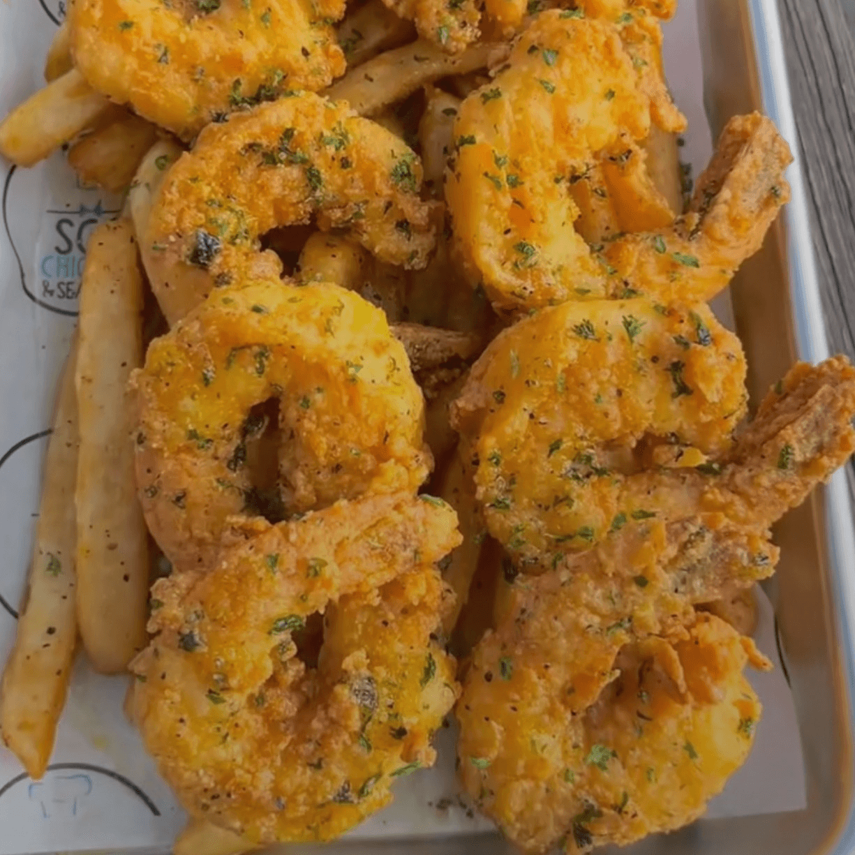 4 Shrimp with fries.