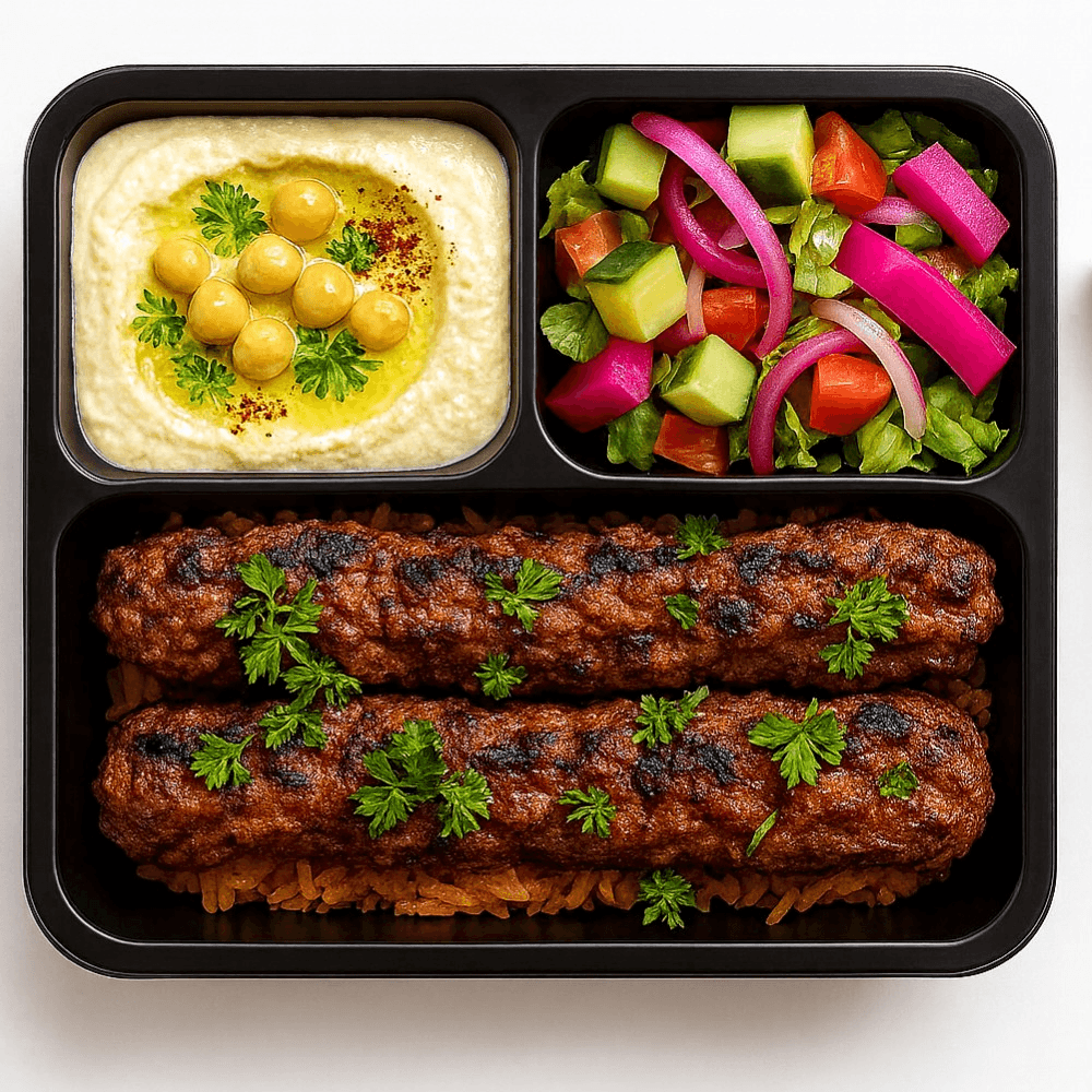Juicy Egyptian Kofta Kabob Plate.