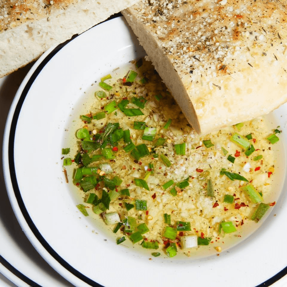 Focaccia Bread with Dipping Oil.