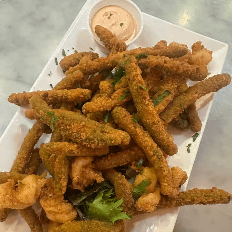 Fried prawn & green beans dinner.