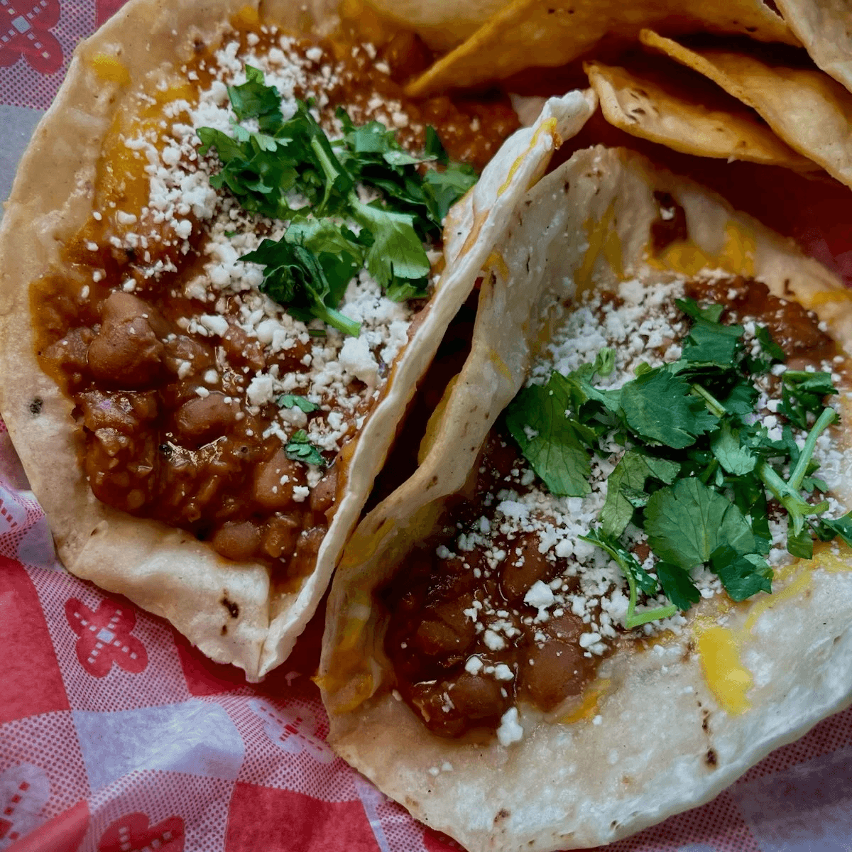 Kids Bean & Cheese Tacos.