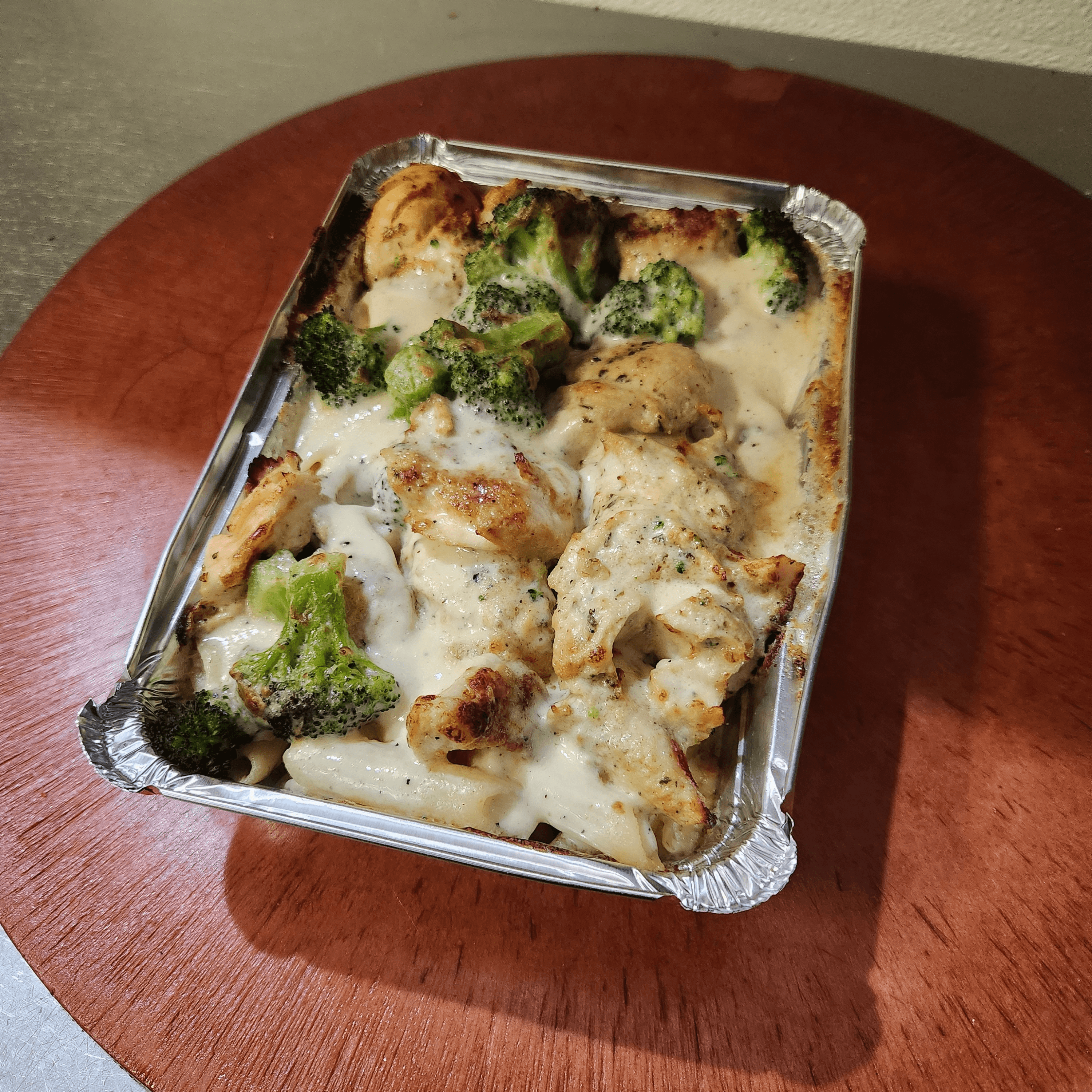 Pasta with Chicken Broccoli Alfredo.