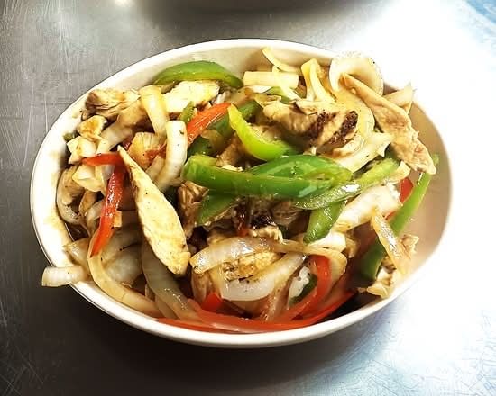 Chicken Fajitas Over Rice.