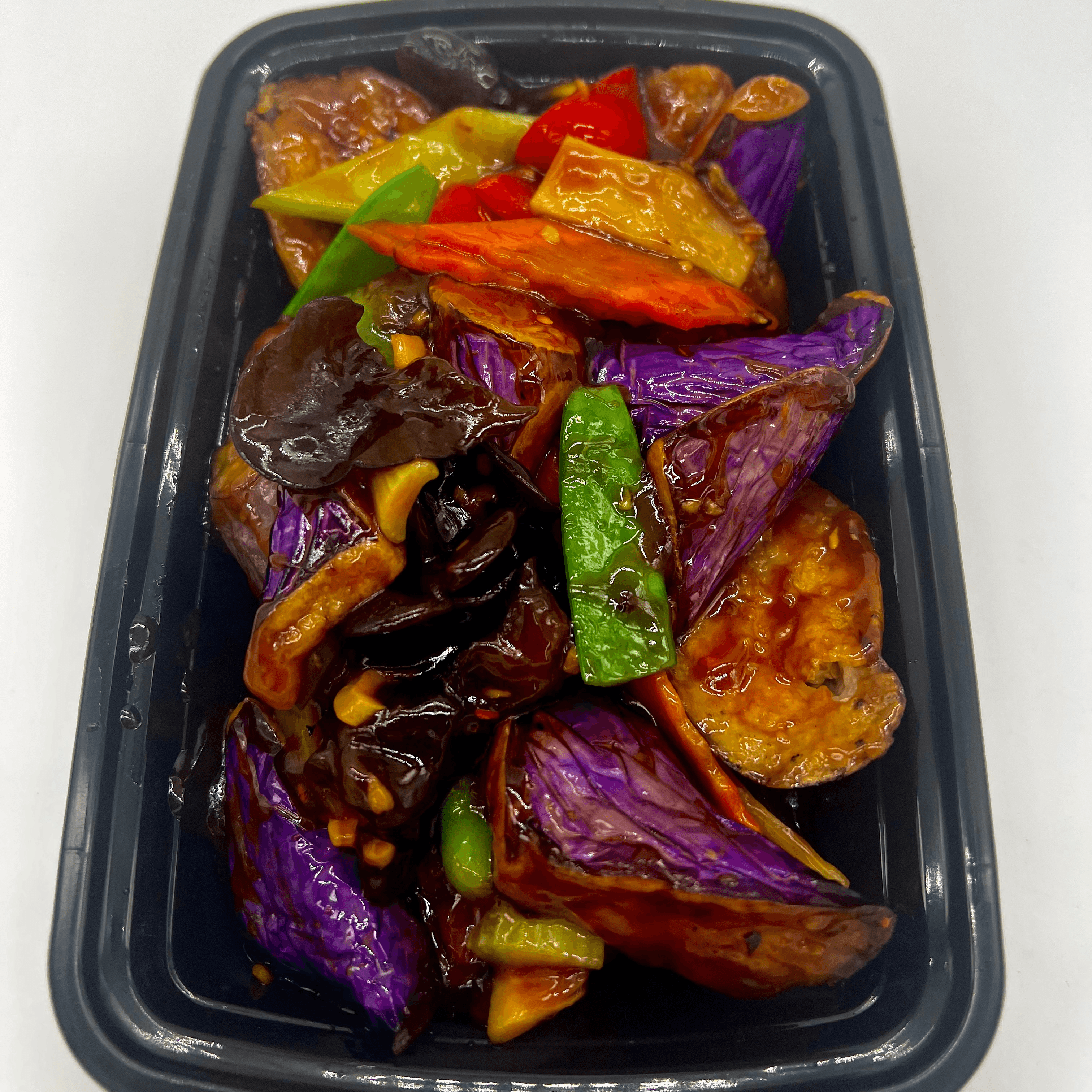 Eggplant in chili sauce.
