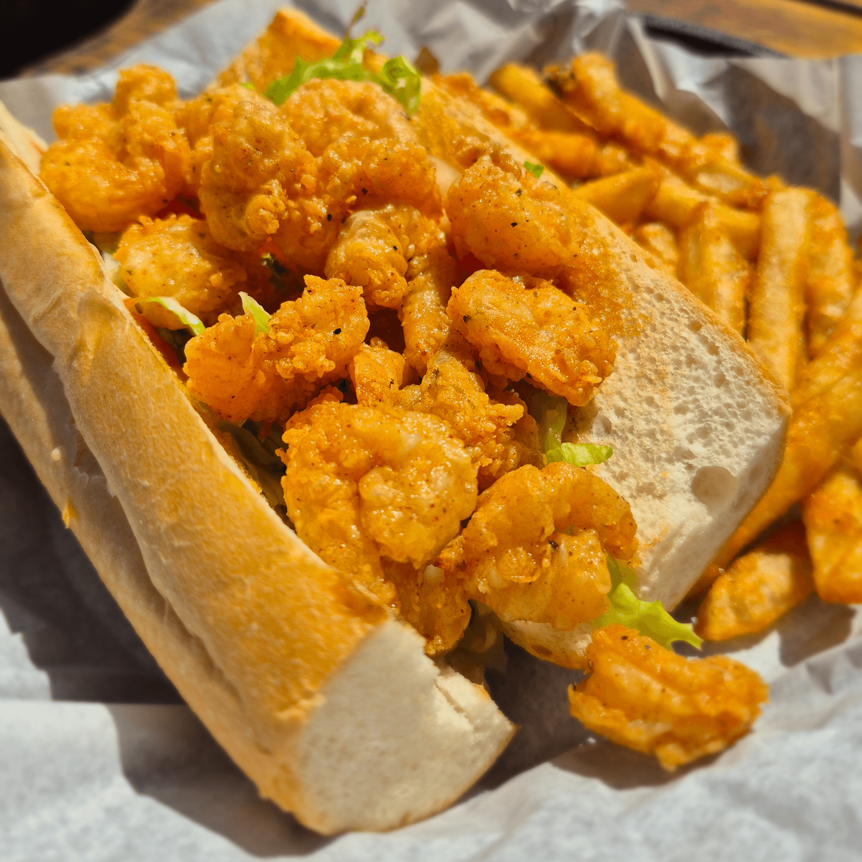Bayou Po-Boy Shrimp or Catfish Sandwich.